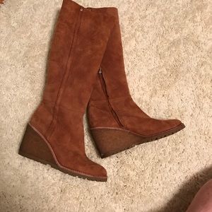 Coach suede wedge boots. shearling line 6 1/2